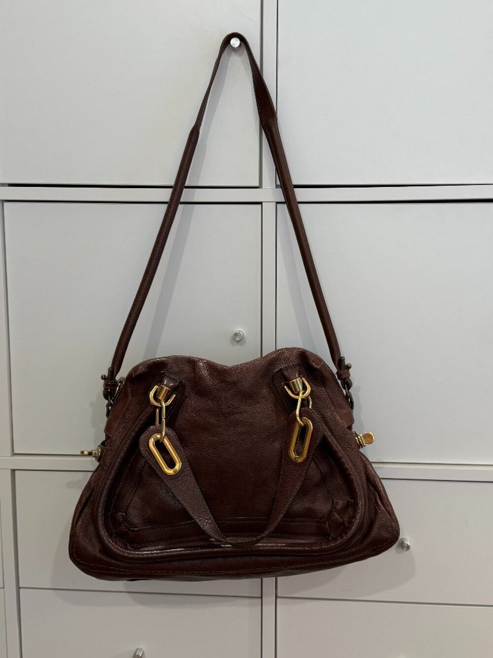 Chloe Brown Leather Shoulder Bag with Gold Hardware
